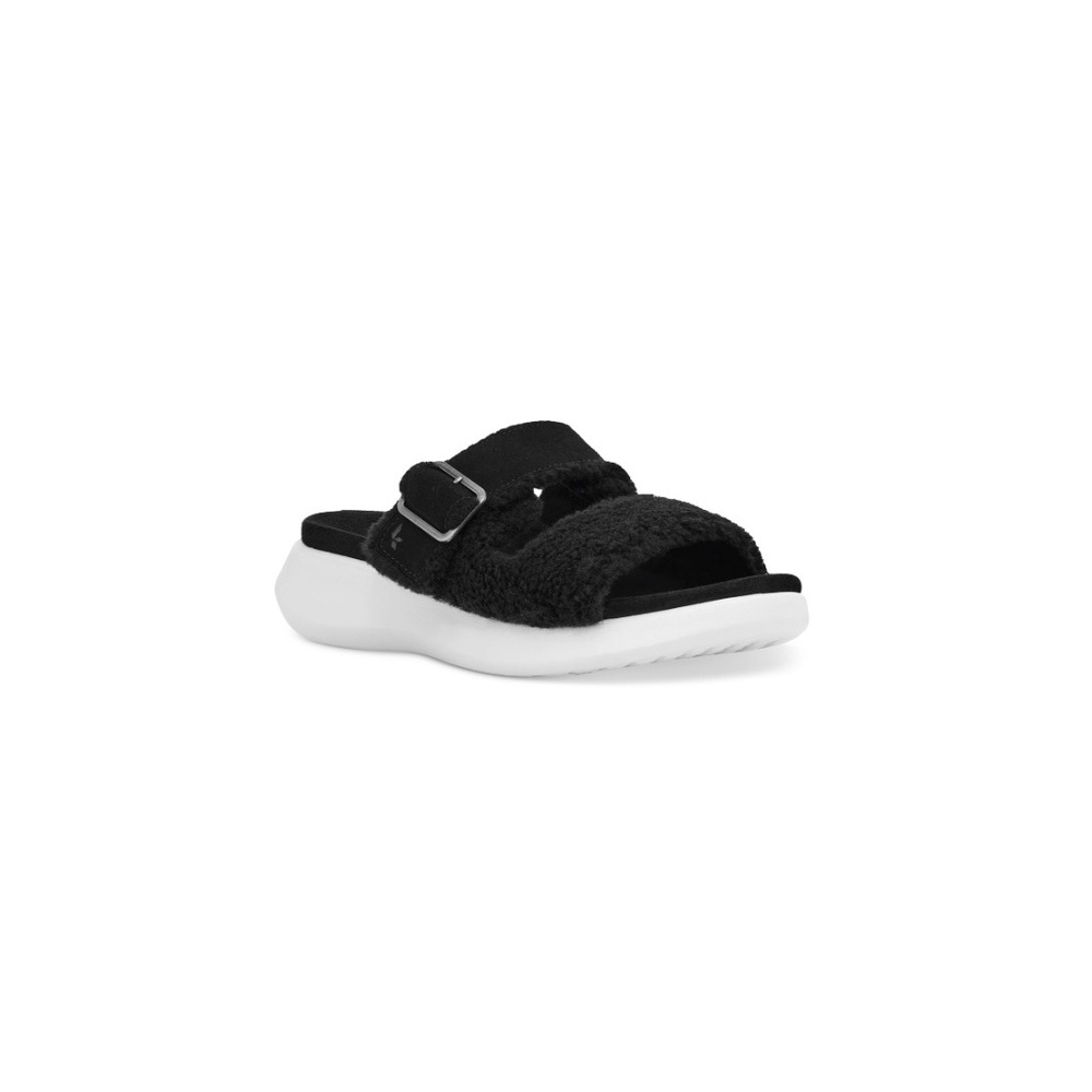 Koolaburra by UGG Pasea Slide Black Faux Fur Sandals W/BLK Womens 12